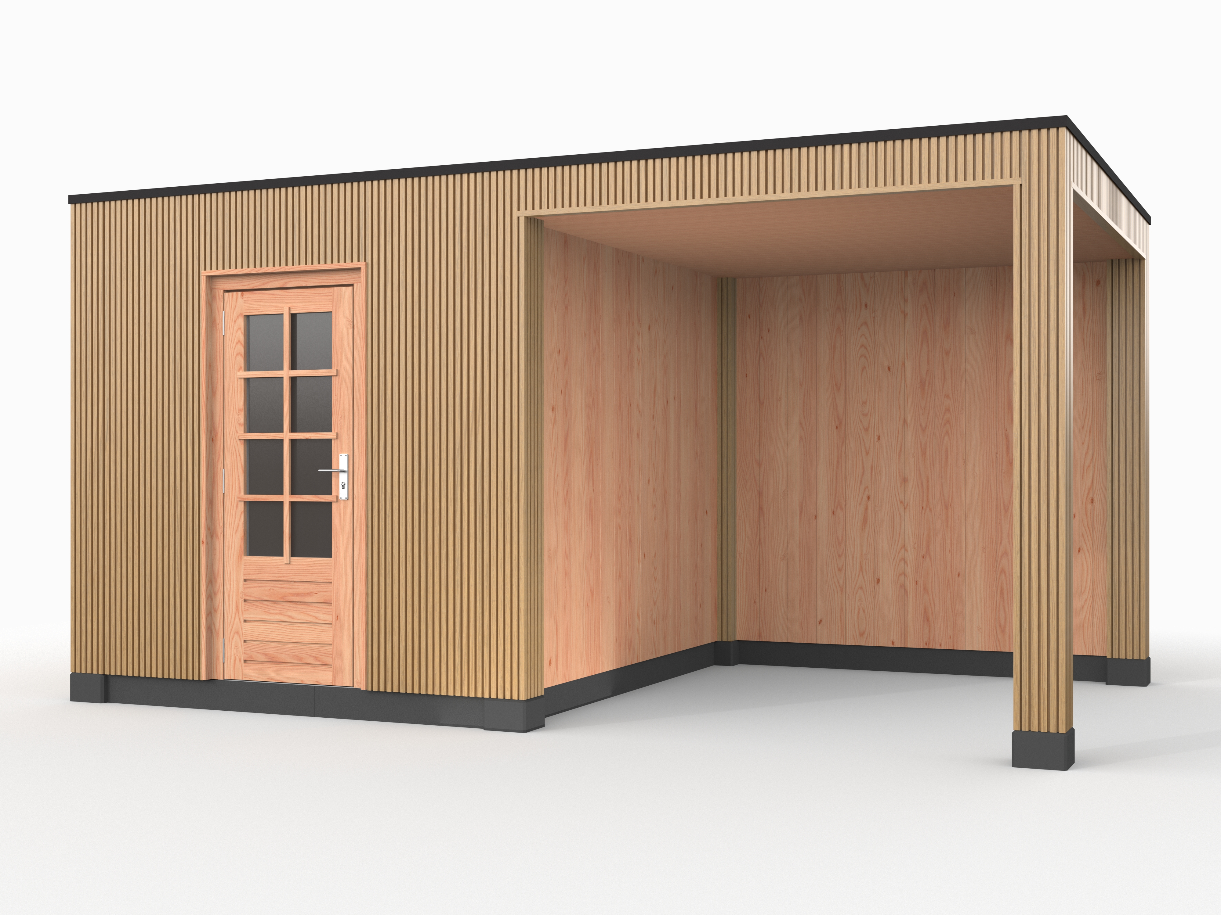 Douglas overkapping, 500 x 300, met schuur en achterwand, Westwood Rhombus Red Cedar - Afbeelding 1